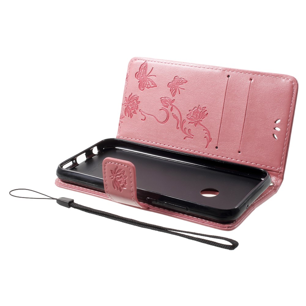 Empreinte Papillon Fleur Folio Flip PU Cuir Portefeuille Casse de Téléphone Pour Huawei P20 Lite / Nova 3e - Rose