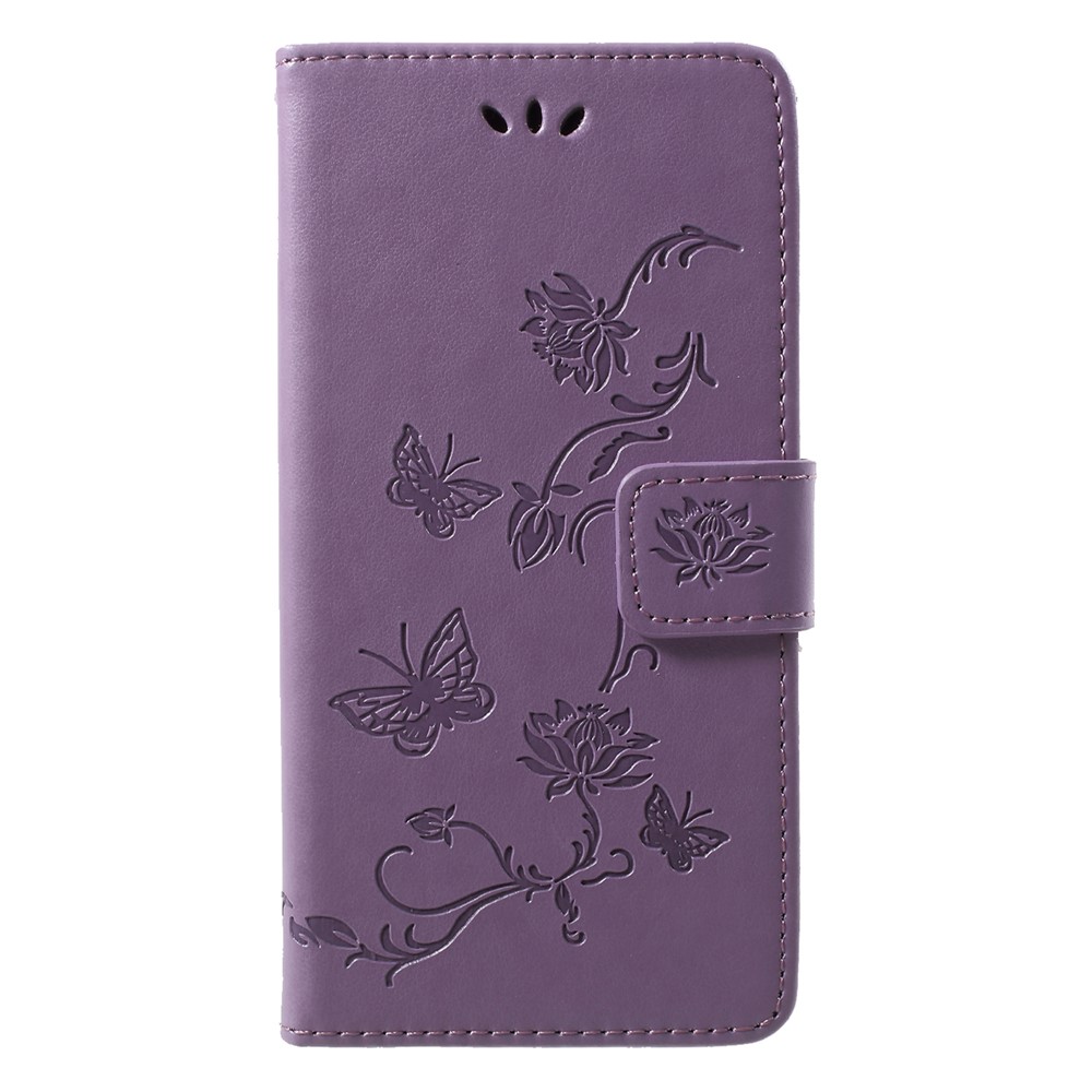 Imprint Butterfly Flower PU Leather Protection Cover Shell with Card Slots for Huawei P20 Lite / Nova 3e - Light Purple-1