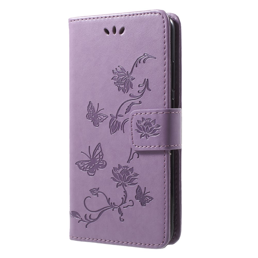 Imprint Butterfly Flower PU Leather Protection Cover Shell with Card Slots for Huawei P20 Lite / Nova 3e - Light Purple-3