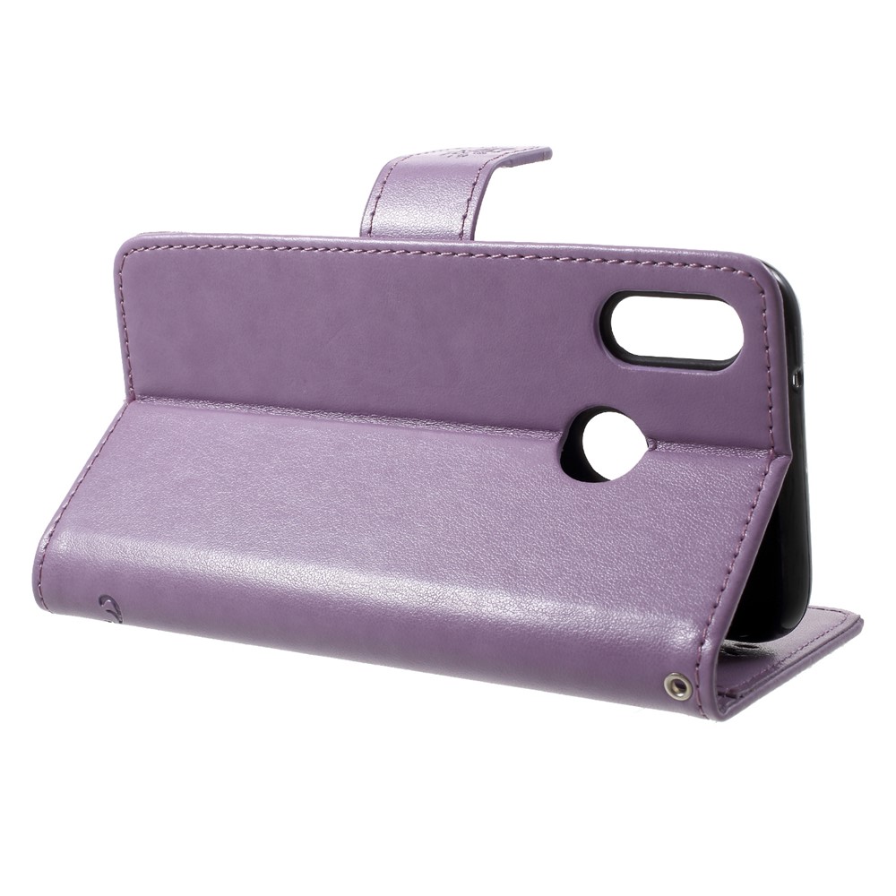 Imprint Butterfly Flower PU Leather Protection Cover Shell with Card Slots for Huawei P20 Lite / Nova 3e - Light Purple-4