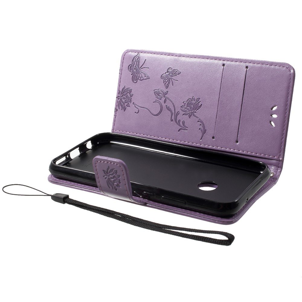 Imprint Butterfly Flower PU Leather Protection Cover Shell with Card Slots for Huawei P20 Lite / Nova 3e - Light Purple-5