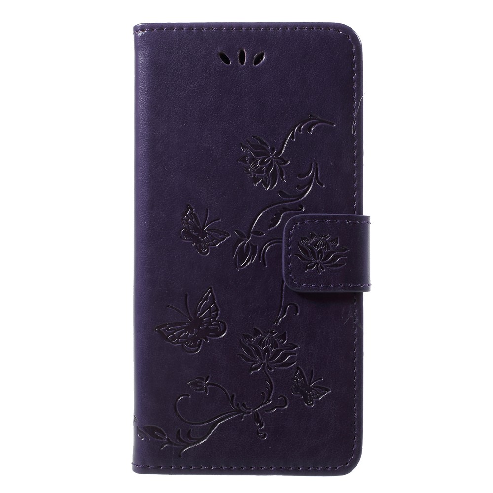 Imprint Butterfly Flower Leather Card Holder Case Cover for Huawei P20 Lite / Nova 3e - Dark Purple-1