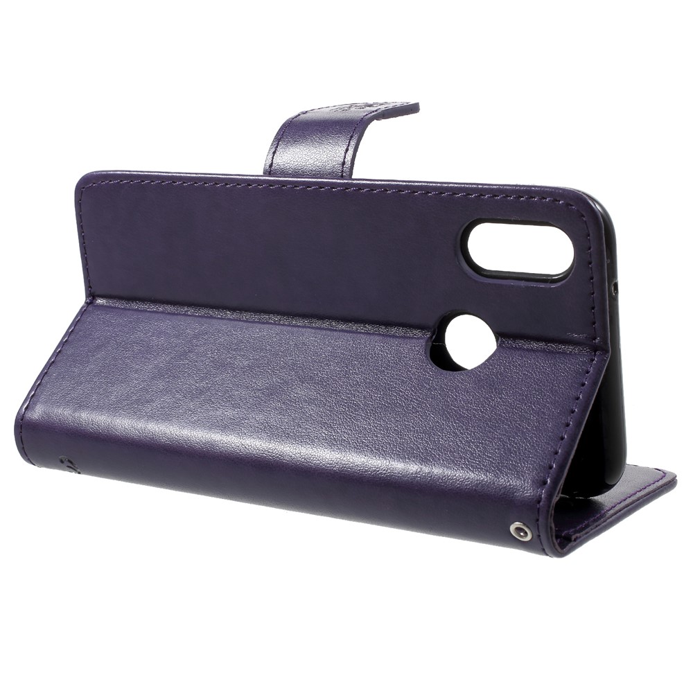 Imprint Butterfly Flower Leather Card Holder Case Cover for Huawei P20 Lite / Nova 3e - Dark Purple-4