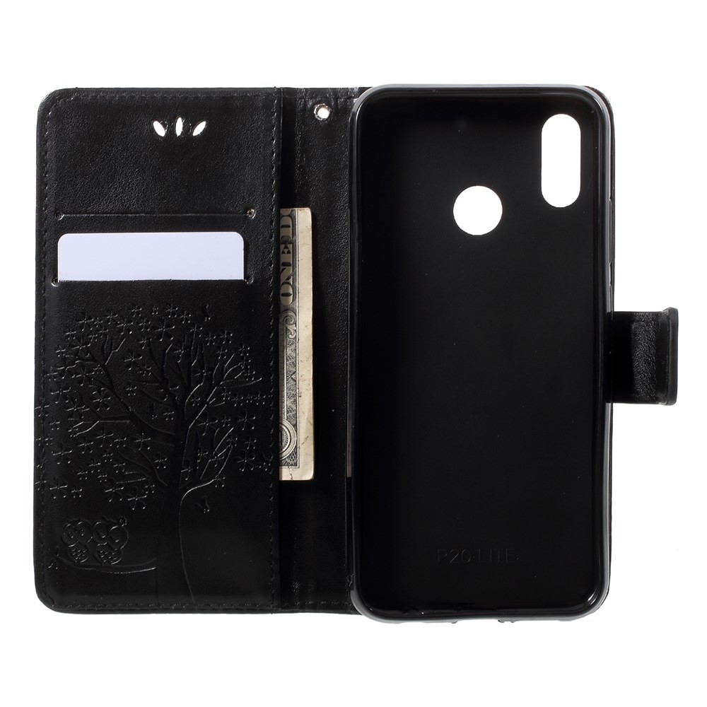 Imprint Tree Owl Pattern Wallet Stand Leather Cover for Huawei P20 Lite / Nova 3e - Black-5