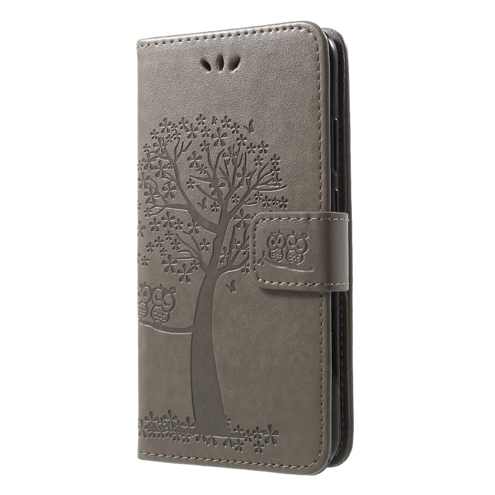 Imprint Tree Owl Pattern Wallet Leather Flip Stand Shell for Huawei P20 Lite / Nova 3e - Grey-3