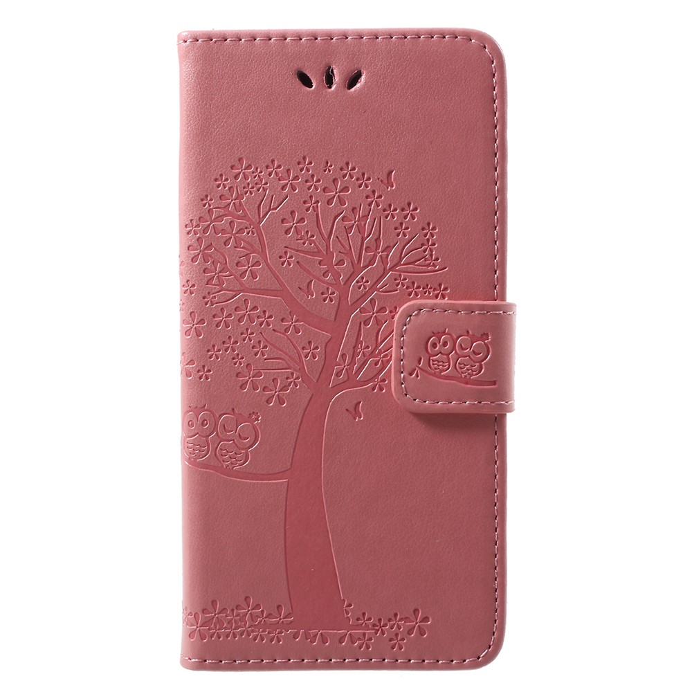 Impressum Baum Eule Muster Stehen Leder Magnetische Brieftasche Abdeckung Case Für Huawei P20 Lite / Nova 3e - Rosa-1