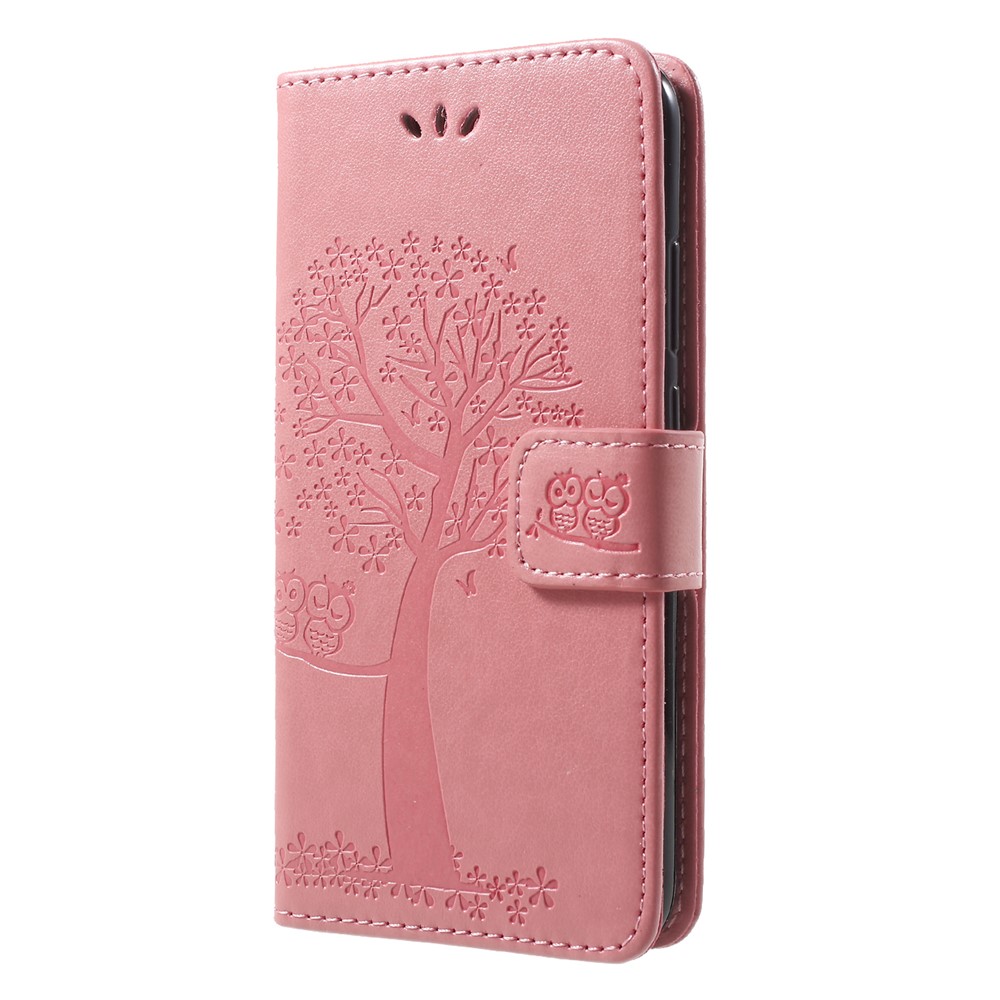 Impressum Baum Eule Muster Stehen Leder Magnetische Brieftasche Abdeckung Case Für Huawei P20 Lite / Nova 3e - Rosa-3