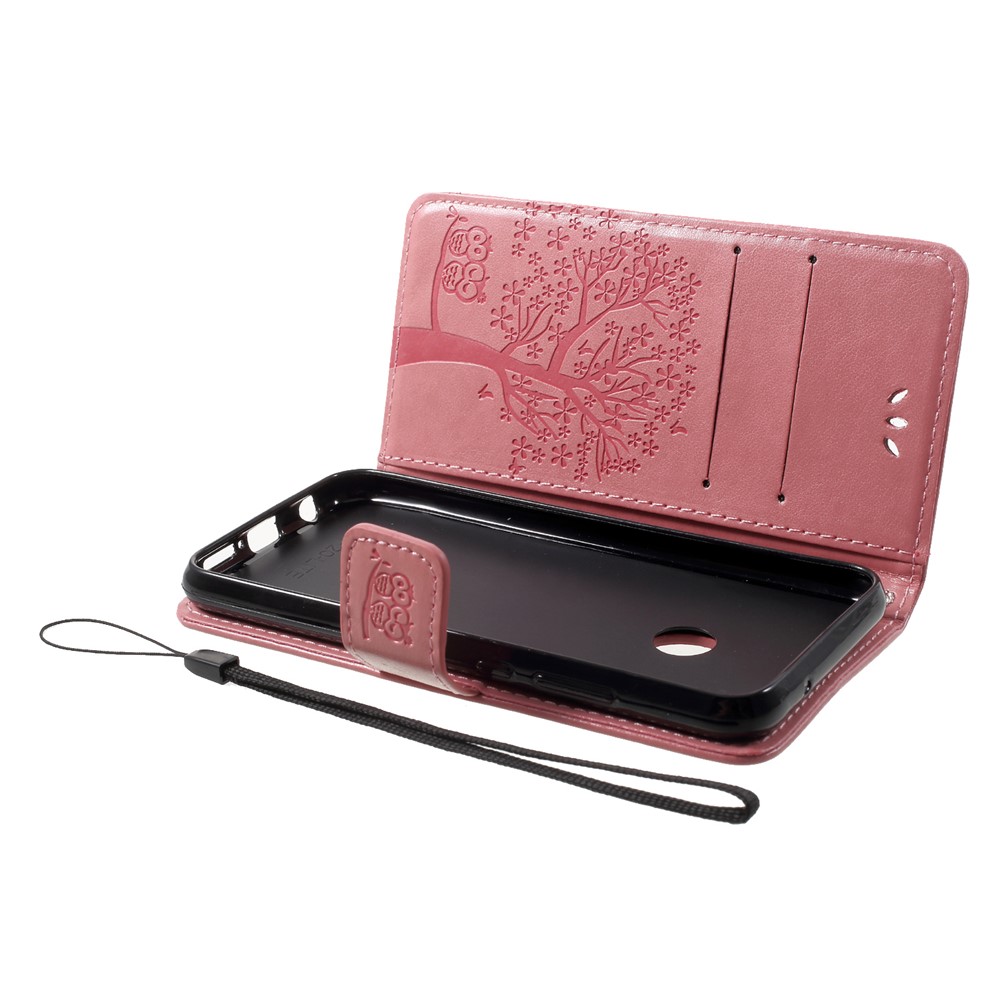 Impressum Baum Eule Muster Stehen Leder Magnetische Brieftasche Abdeckung Case Für Huawei P20 Lite / Nova 3e - Rosa-5