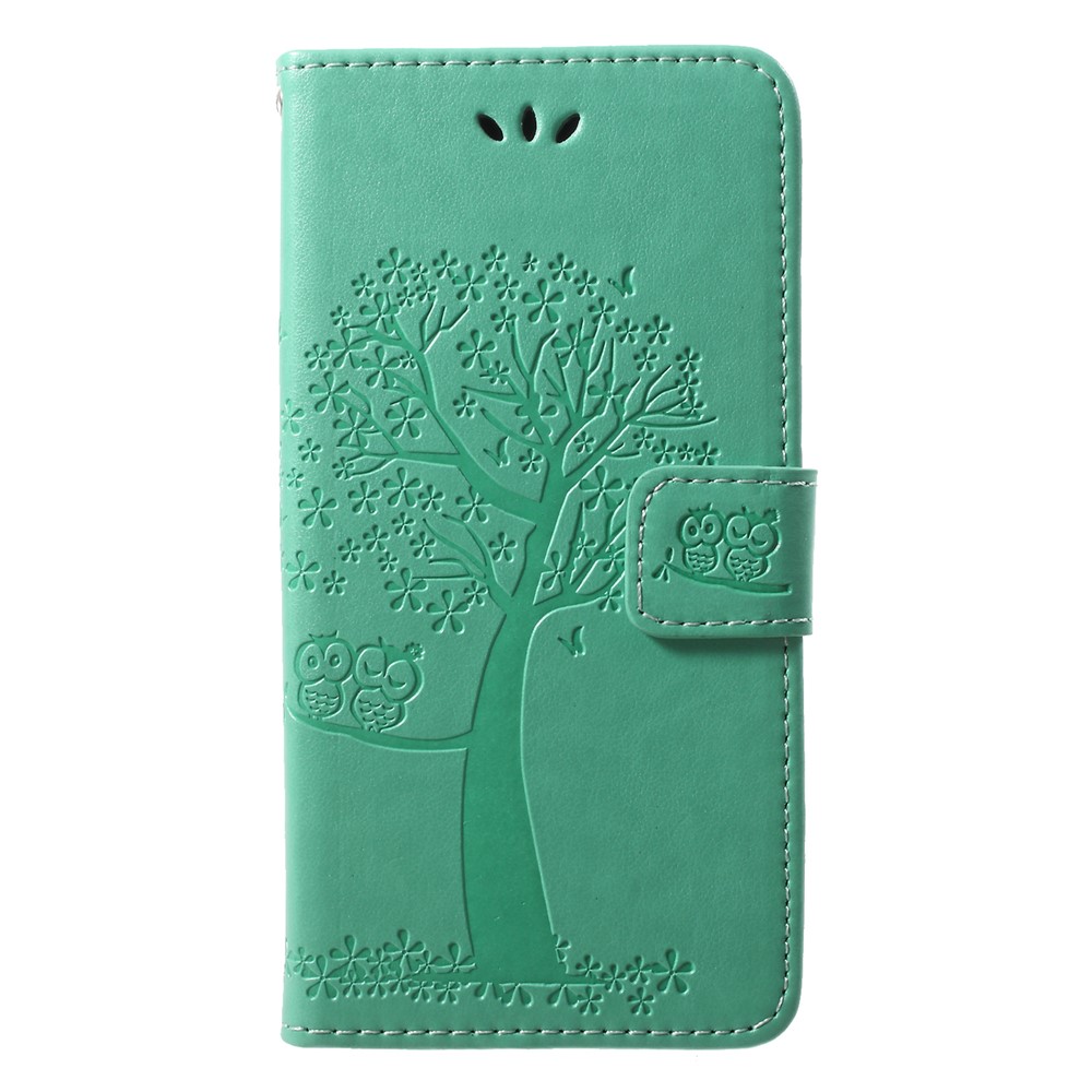 Imprint Tree Owl Pattern PU Leather Wallet Stand Phone Case for Huawei P20 Lite / Nova 3e - Cyan-1