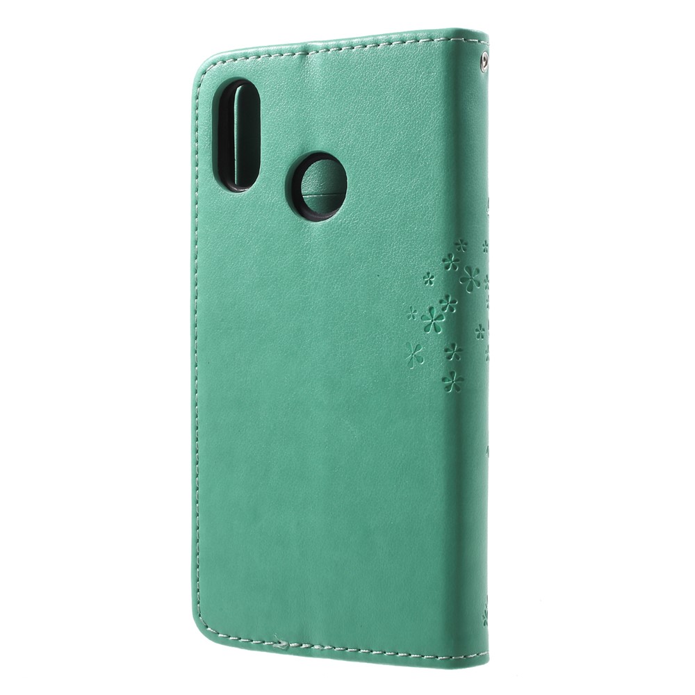 Imprint Tree Owl Pattern PU Leather Wallet Stand Phone Case for Huawei P20 Lite / Nova 3e - Cyan-2