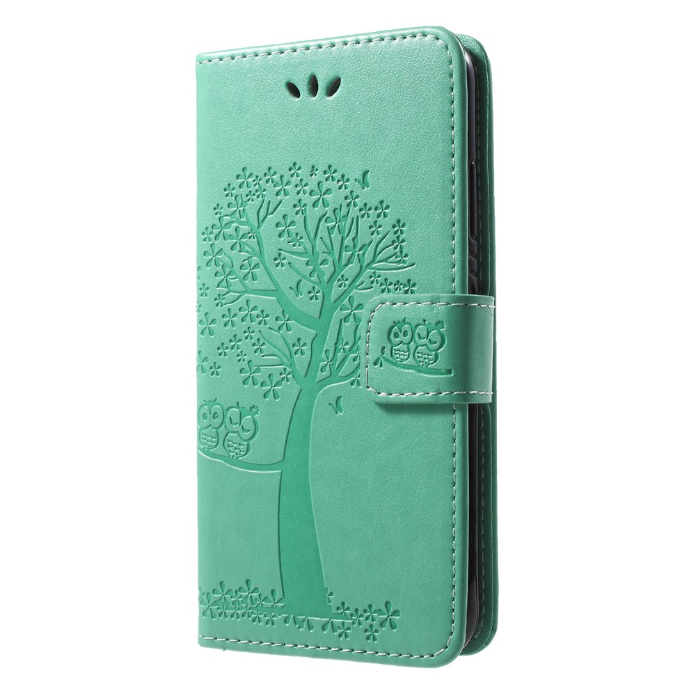 Imprint Tree Owl Pattern PU Leather Wallet Stand Phone Case for Huawei P20 Lite / Nova 3e - Cyan-3