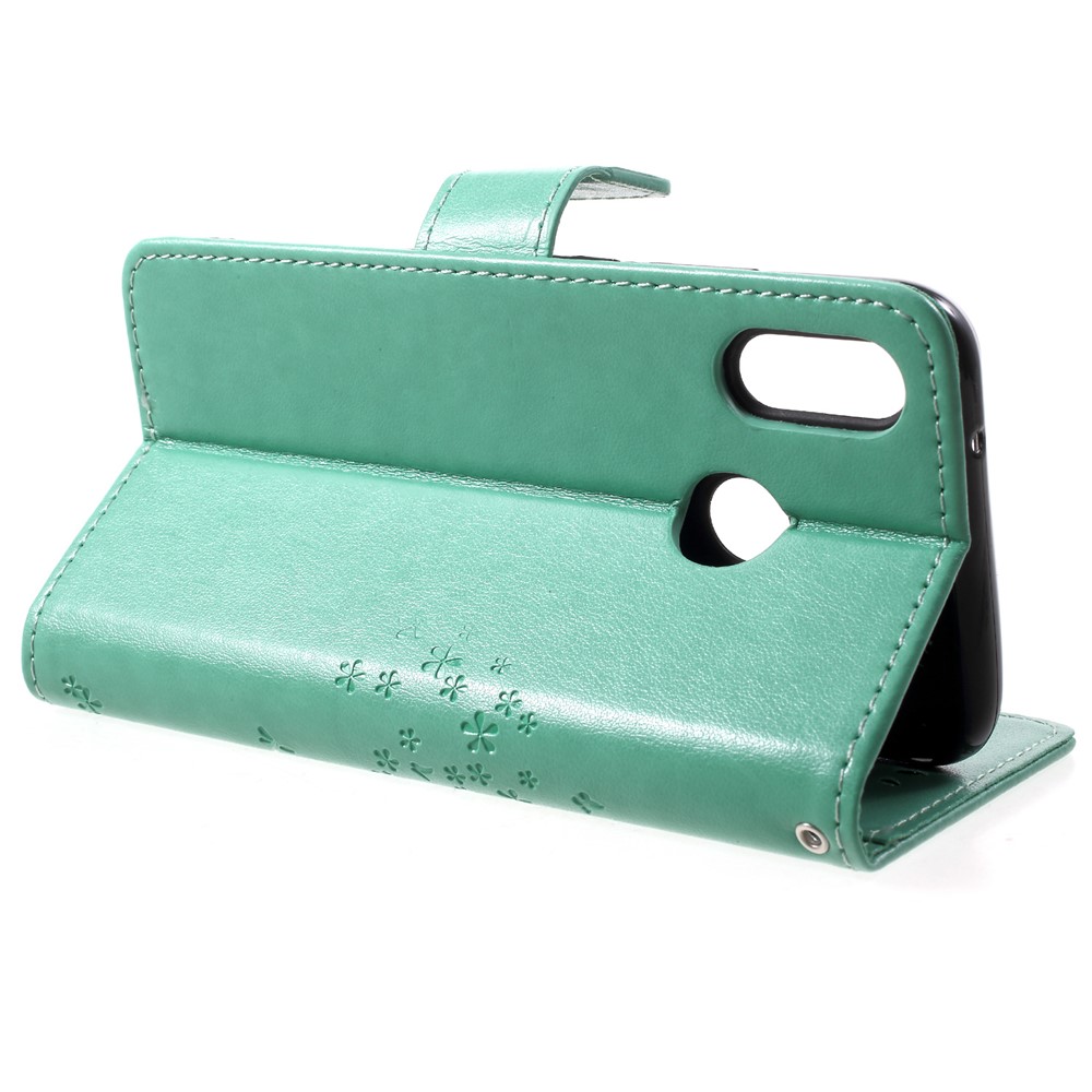 Imprint Tree Owl Pattern PU Leather Wallet Stand Phone Case for Huawei P20 Lite / Nova 3e - Cyan-4
