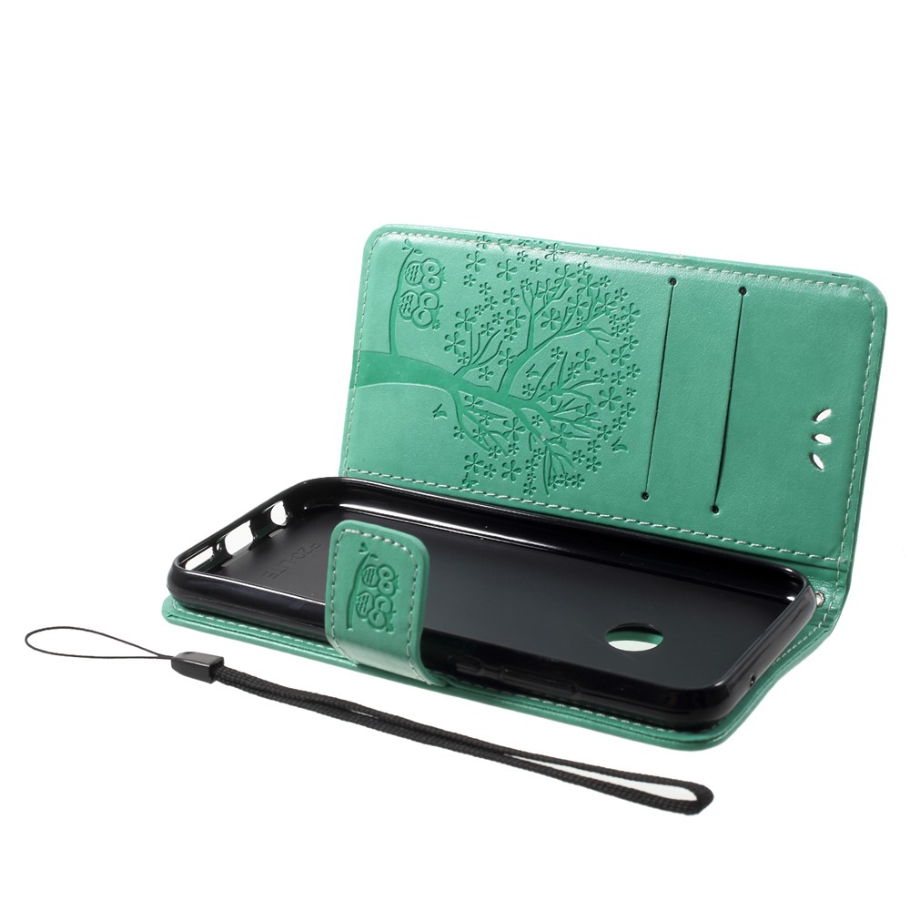 Imprint Tree Owl Pattern PU Leather Wallet Stand Phone Case for Huawei P20 Lite / Nova 3e - Cyan-5