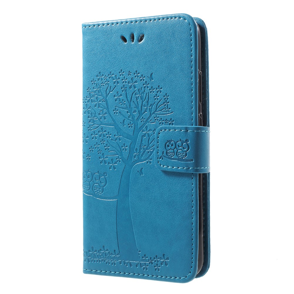 Imprint Tree Owl Pattern PU Leather Wallet Stand Phone Cover for Huawei P20 Lite / Nova 3e - Blue-3