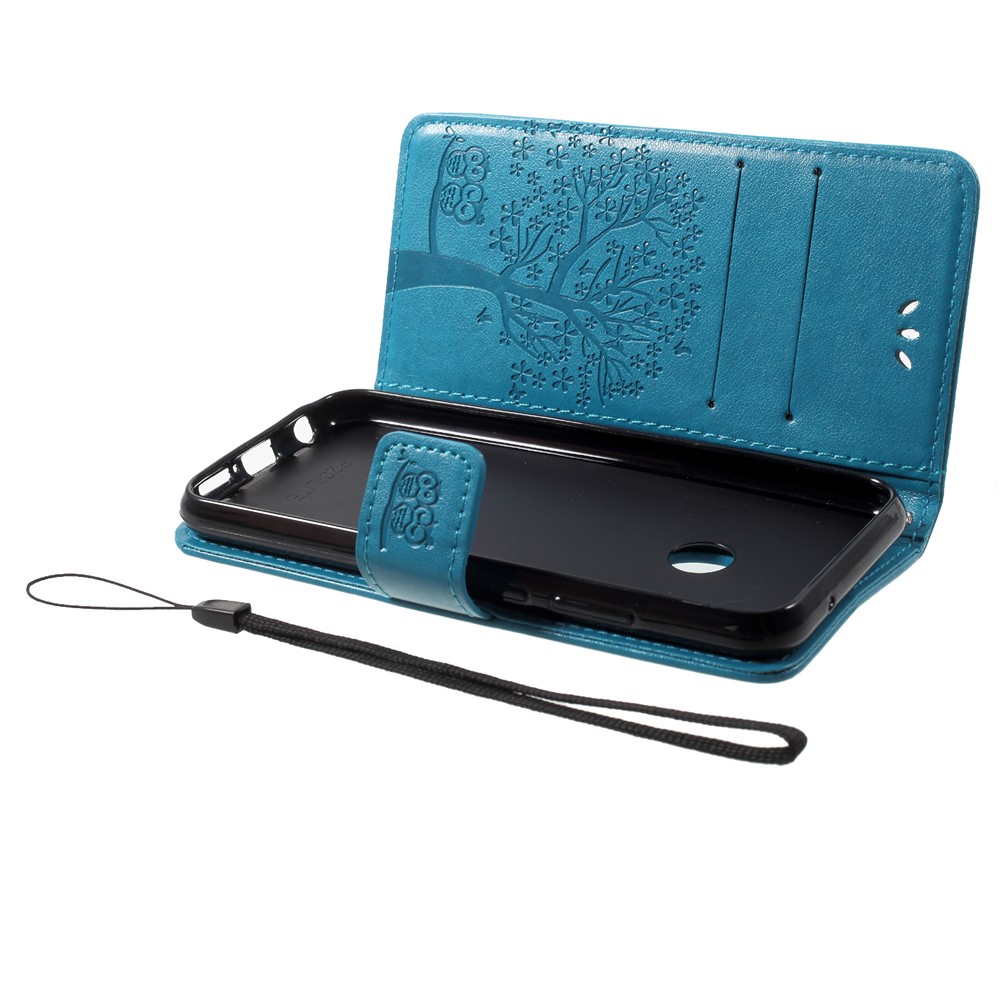 Imprint Tree Owl Pattern PU Leather Wallet Stand Phone Cover for Huawei P20 Lite / Nova 3e - Blue-5