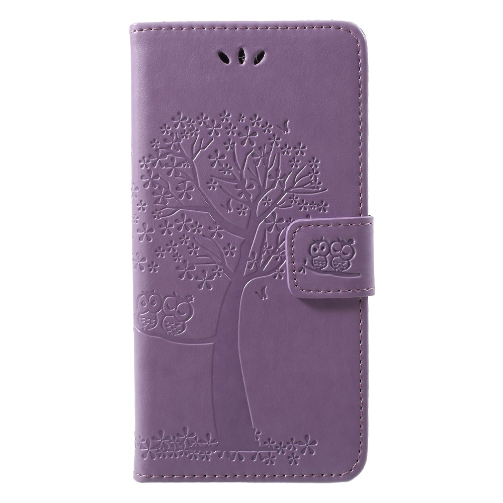 Imprint Tree Owl Pattern PU Leather Wallet Stand Phone Shell for Huawei P20 Lite / Nova 3e - Light Purple-1