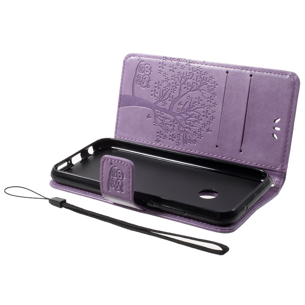 Imprint Tree Owl Pattern PU Leather Wallet Stand Phone Shell for Huawei P20 Lite / Nova 3e - Light Purple-5