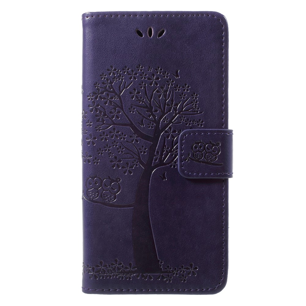 Aufdruck Baum Owl Muster Brieftasche Ständer Leder Mobile Gehäuse Für Huawei P20 Lite / Nova 3e - Dunkelviolett