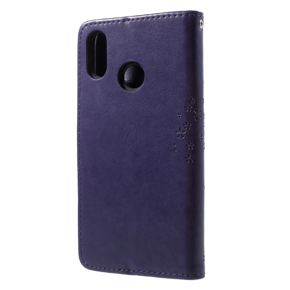 Empreinte Arbre Hibou Portefeuille Support en Cuir Boîtier Mobile Pour Huawei P20 Lite / Nova 3e - Violet Foncé-2