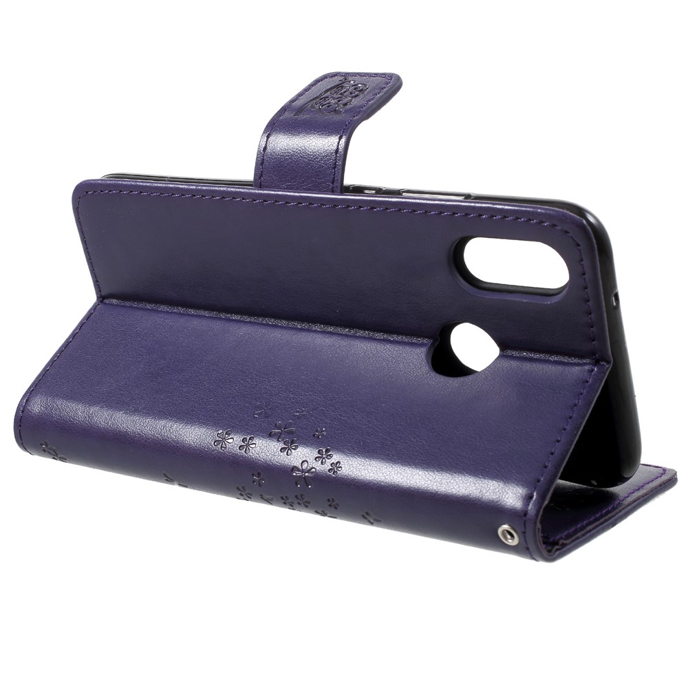 Imprint Tree Owl Pattern Wallet Stand Leather Mobile Casing for Huawei P20 Lite / Nova 3e - Dark Purple-4