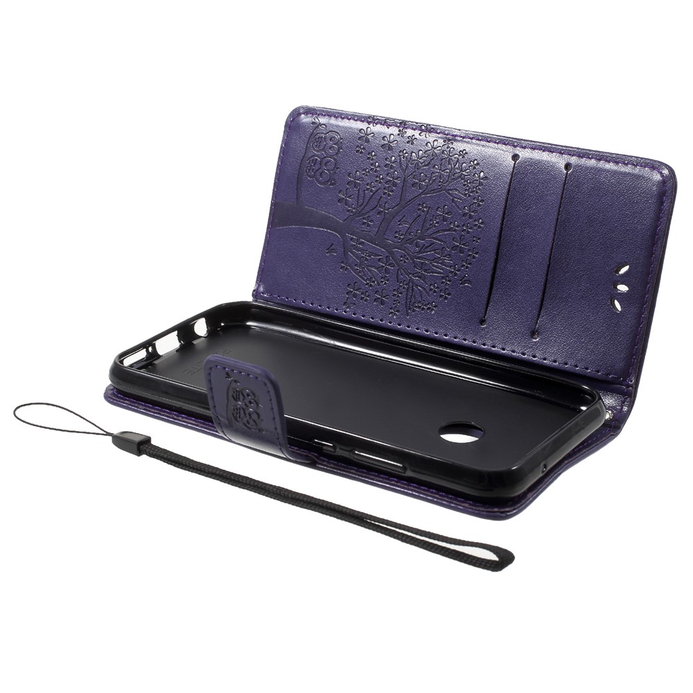 Imprint Tree Owl Pattern Wallet Stand Leather Mobile Casing for Huawei P20 Lite / Nova 3e - Dark Purple-5