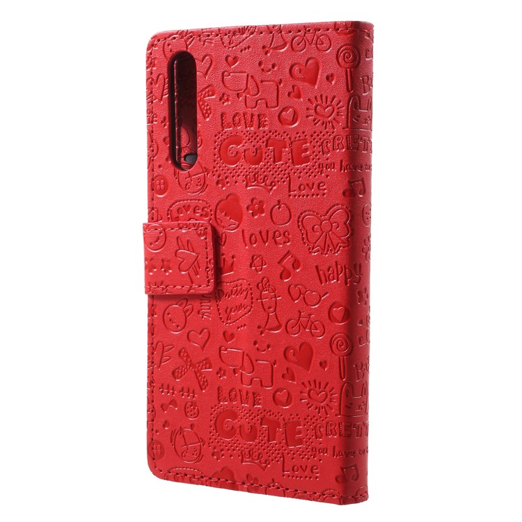 Cartoon Graffiti PU Leather Wallet Stand Case for Huawei P20 Pro - Red-2