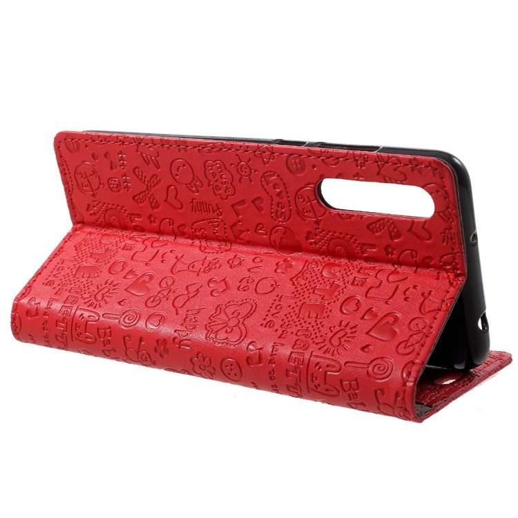 Cartoon Graffiti PU Leather Wallet Stand Case for Huawei P20 Pro - Red-4
