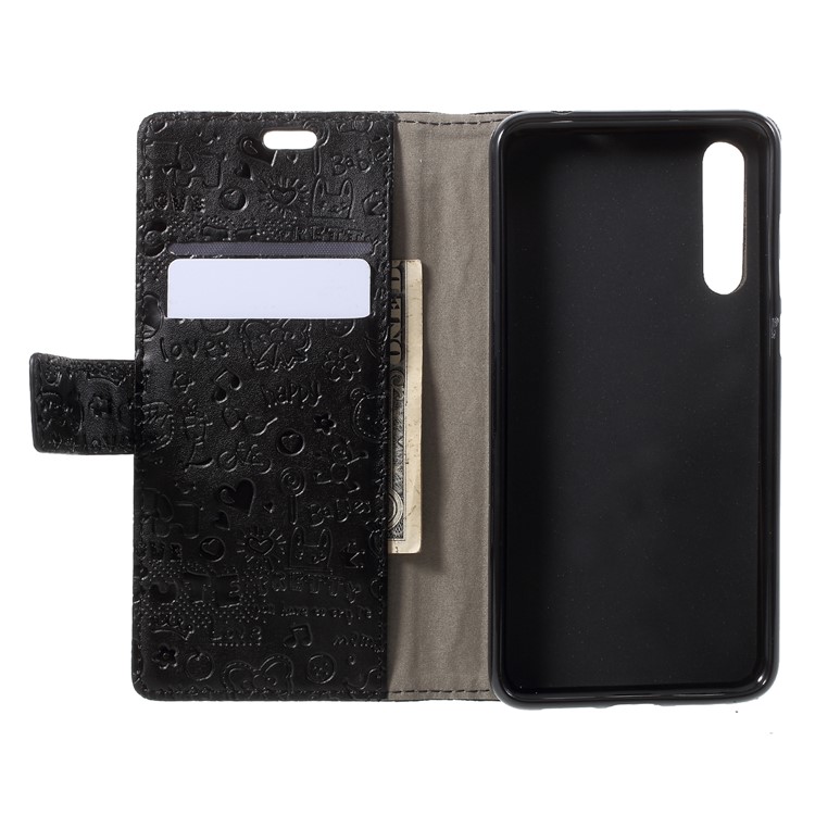 Cartoon Graffiti PU Leather Wallet Cover with Stand for Huawei P20 Pro - Black-5