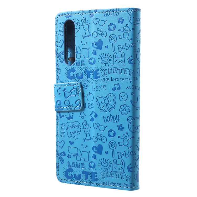 Cartoon Graffiti Stand Leather Magnetic Wallet Cell Phone Cover for Huawei P20 Pro - Blue-2