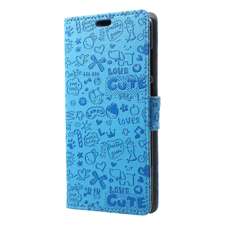 Cartoon Graffiti Stand Leather Magnetic Wallet Cell Phone Cover for Huawei P20 Pro - Blue-3