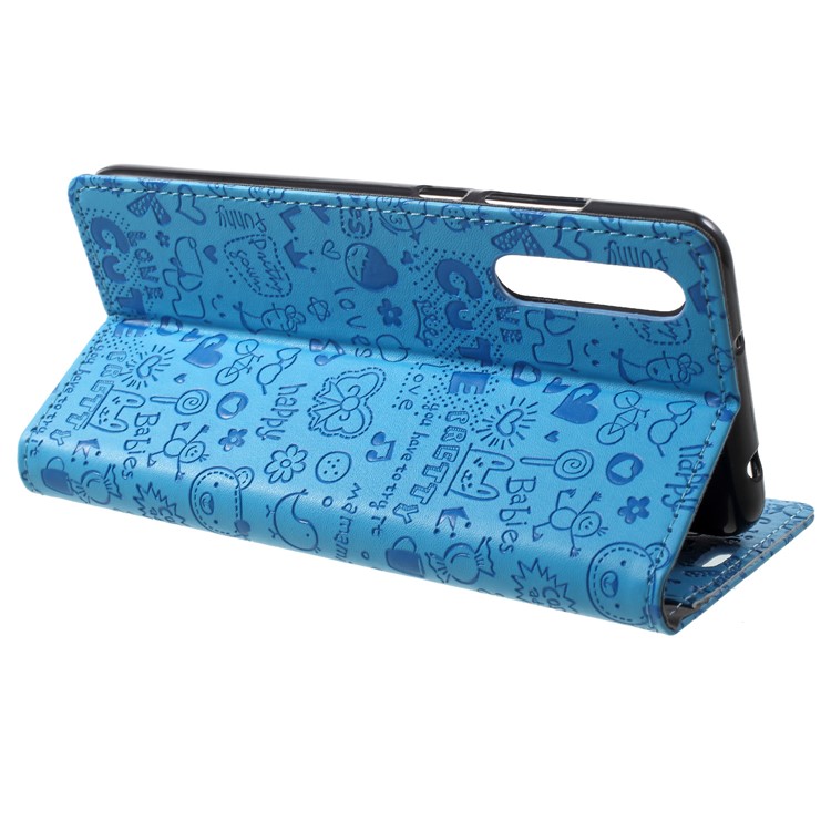 Cartoon Graffiti Stand Leather Magnetic Wallet Cell Phone Cover for Huawei P20 Pro - Blue-4