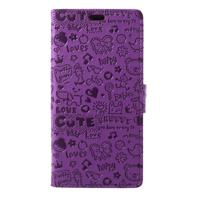 Cartoon Graffiti Stand Wallet Leather Mobile Phone Case Accessory for Huawei P20 Pro - Purple-1