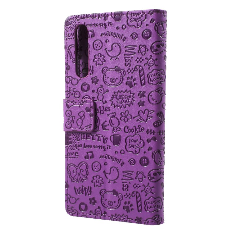 Cartoon Graffiti Stand Wallet Leather Mobile Phone Case Accessory for Huawei P20 Pro - Purple-2