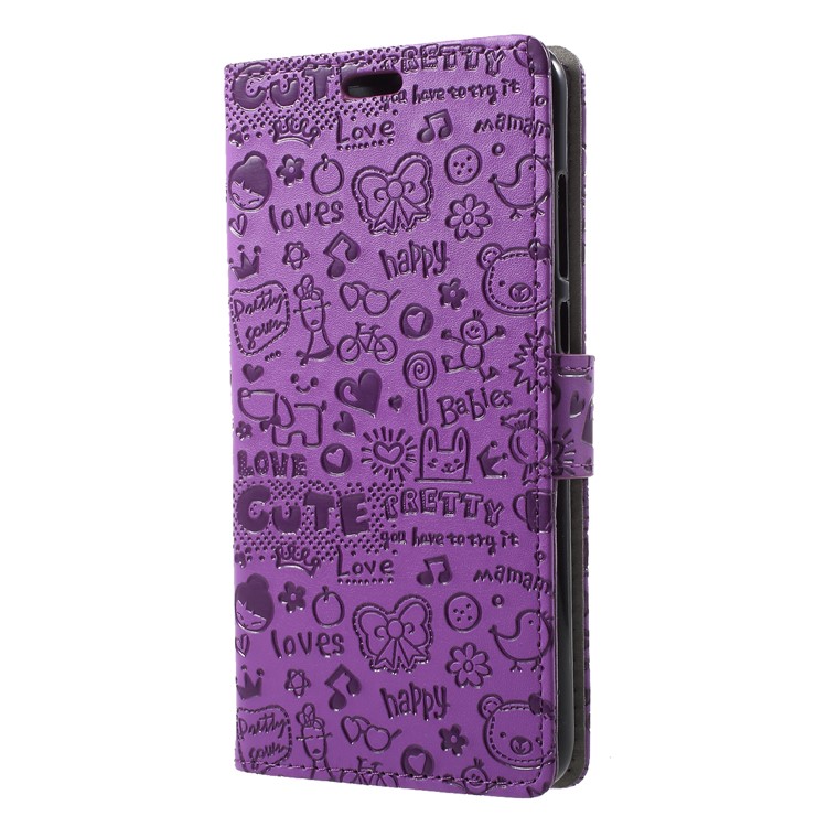 Cartoon Graffiti Stand Wallet Leather Mobile Phone Case Accessory for Huawei P20 Pro - Purple-3