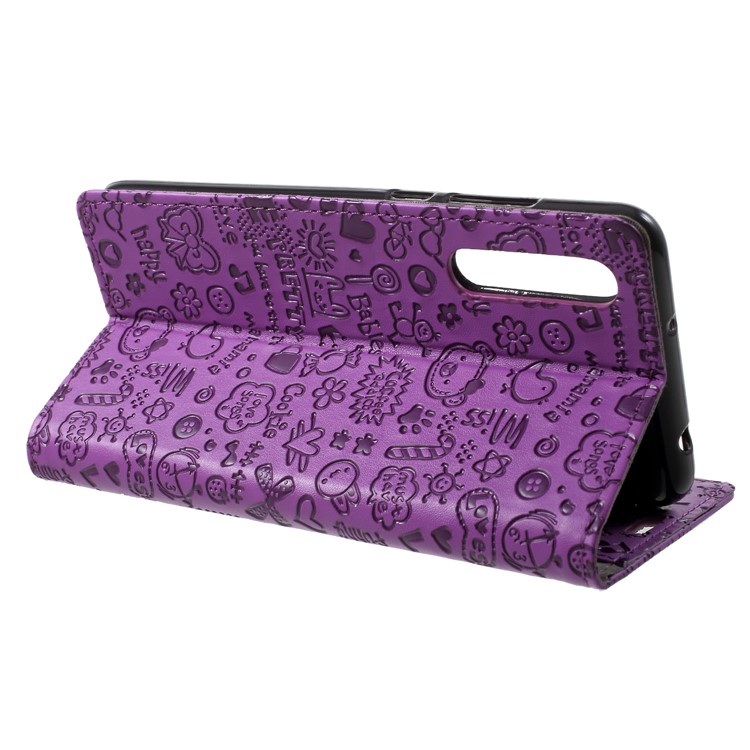 Cartoon Graffiti Stand Wallet Leather Mobile Phone Case Accessory for Huawei P20 Pro - Purple-4