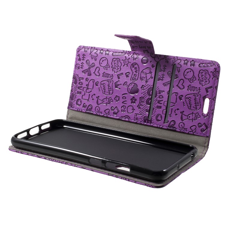 Cartoon Graffiti Stand Wallet Leather Mobile Phone Case Accessory for Huawei P20 Pro - Purple-5