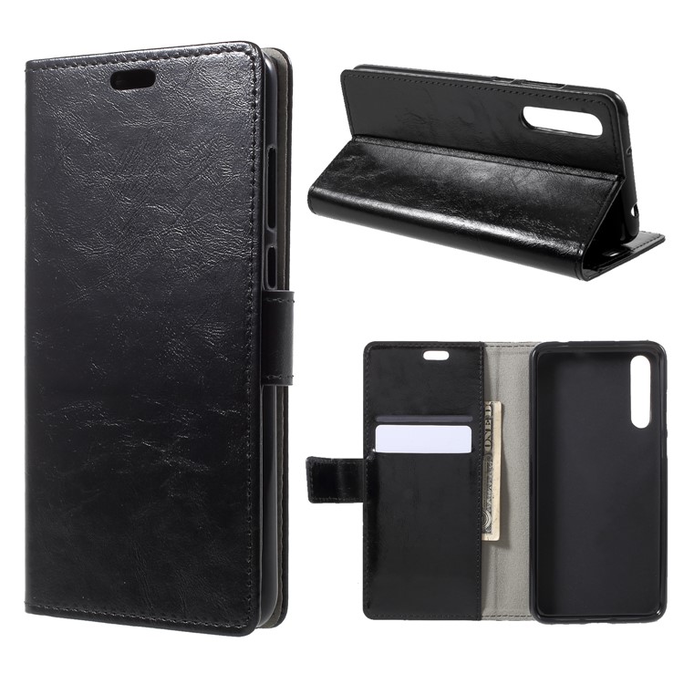 Crazy Horse Wallet Leather Mobile Phone Case for Huawei P20 Pro - Black-1