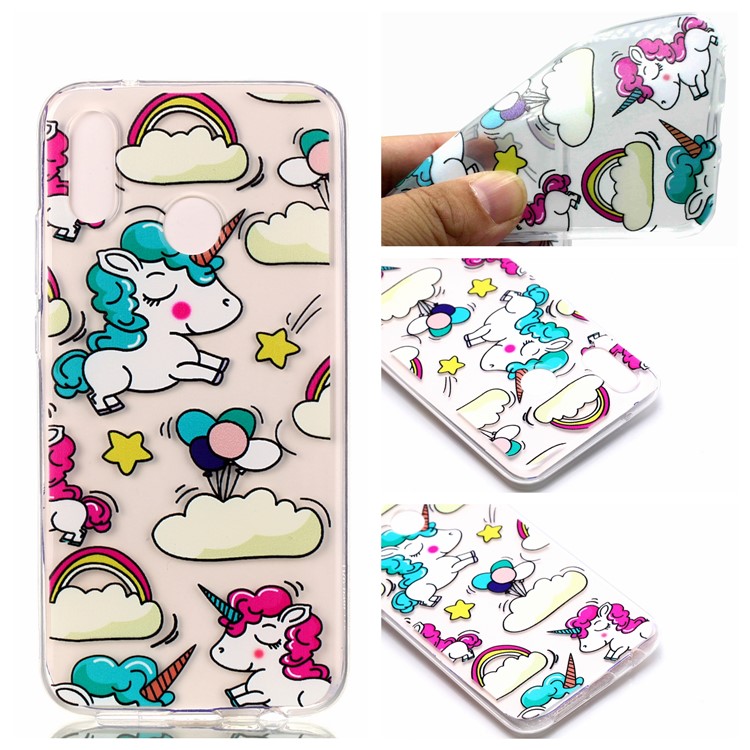 Pattern Printing TPU Protection Case for Huawei P20 Lite / Nova 3e - Cloud and Unicorn-1