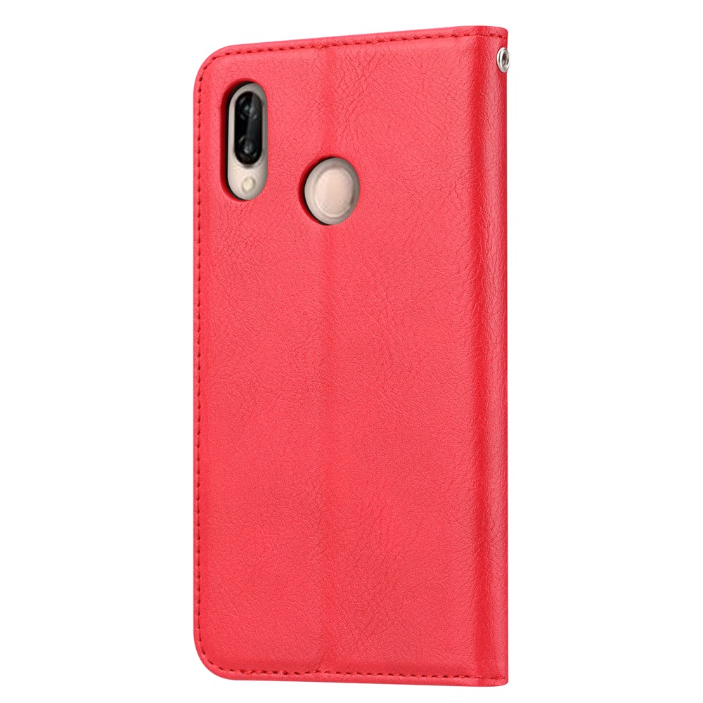 Carteira De Couro Auto-absorvida Flip Case Para Huawei P20 Lite / Nova 3e. - Vermelho