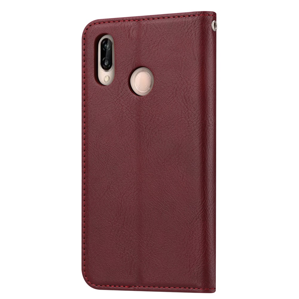 Auto-absorbed Leather Stand Protective Cover for Huawei P20 Lite / Nova 3e - Wine Red-4