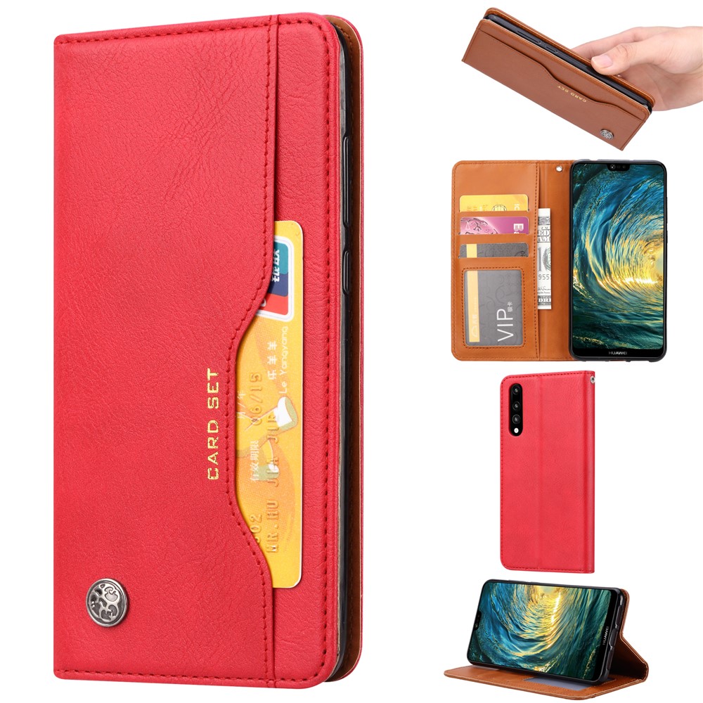 Portefeuille De Téléphone En Cuir Auto-absorbé Support Couverture Pour Huawei P20 - Rouge-1