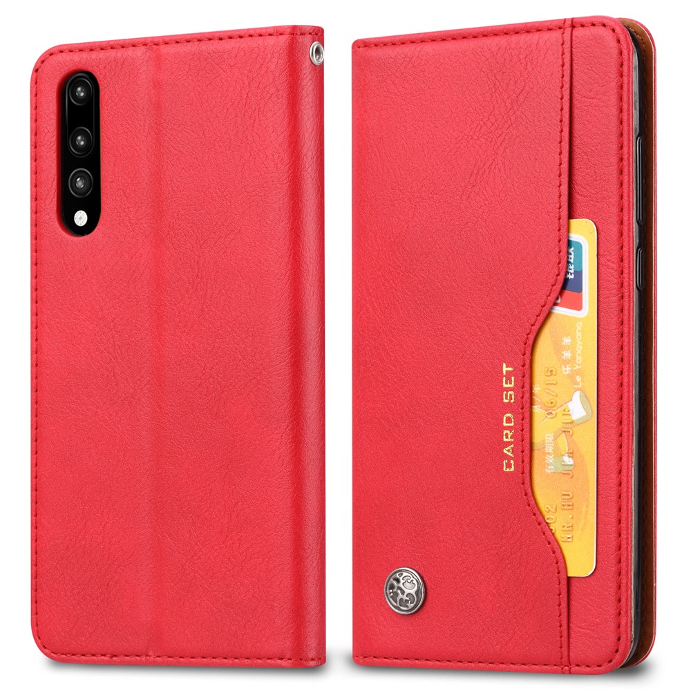 Portefeuille De Téléphone En Cuir Auto-absorbé Support Couverture Pour Huawei P20 - Rouge-2