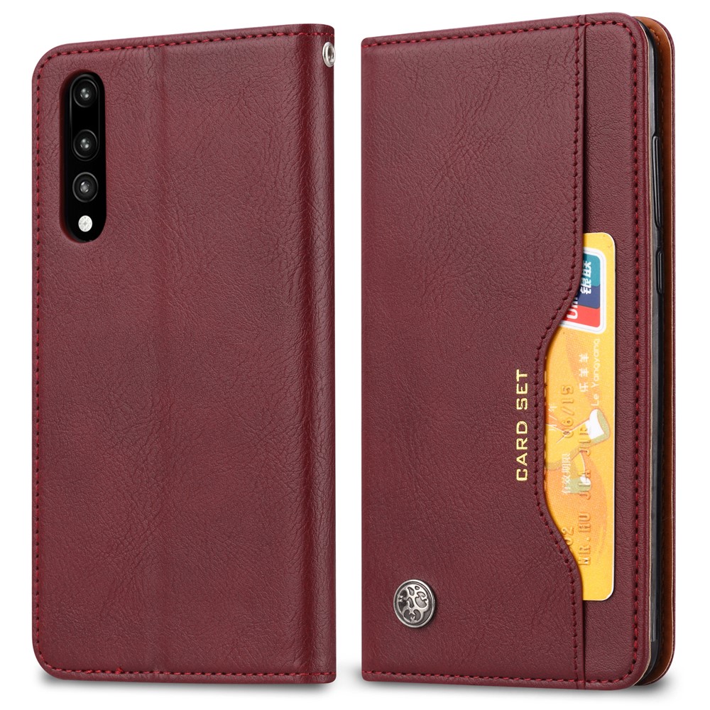 Estuche De Cuero Auto-absorbido Del Soporte De La Cartera De Cuero Para Huawei P20 - Vino Rojo-2