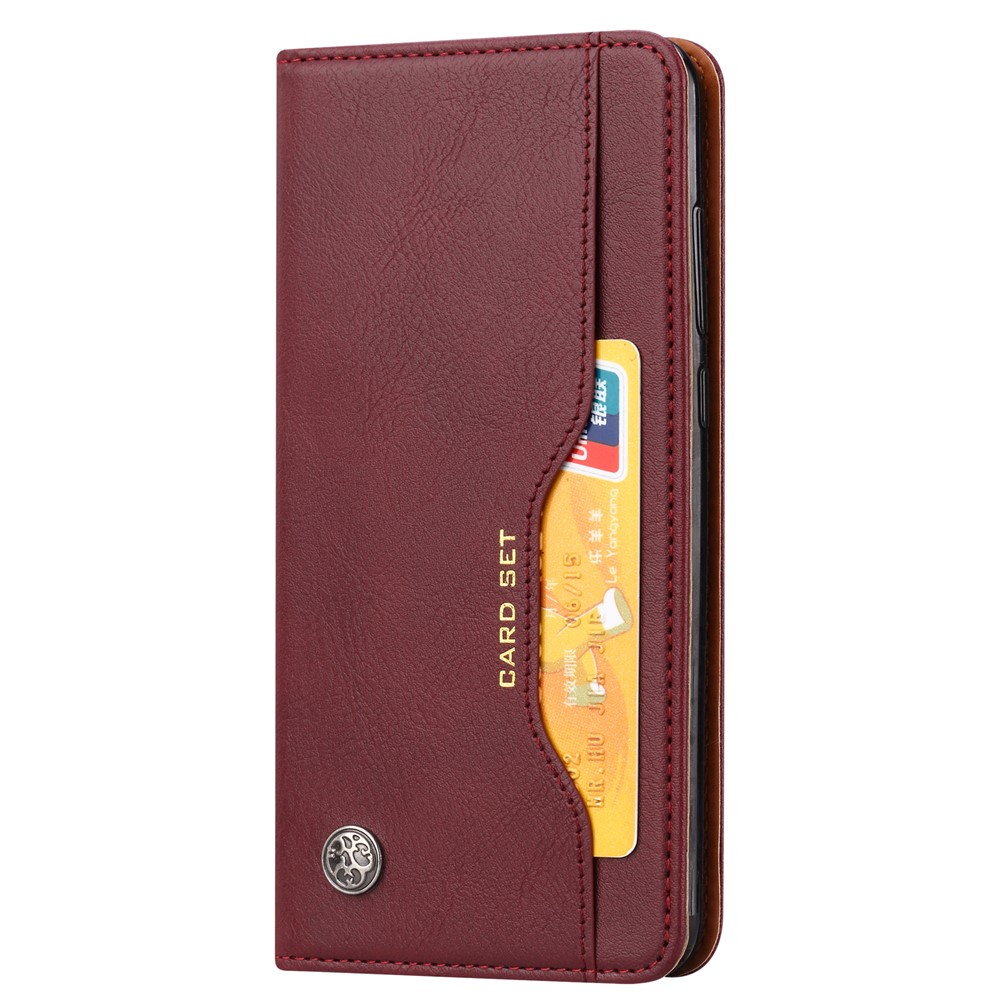 Estuche De Cuero Auto-absorbido Del Soporte De La Cartera De Cuero Para Huawei P20 - Vino Rojo-3