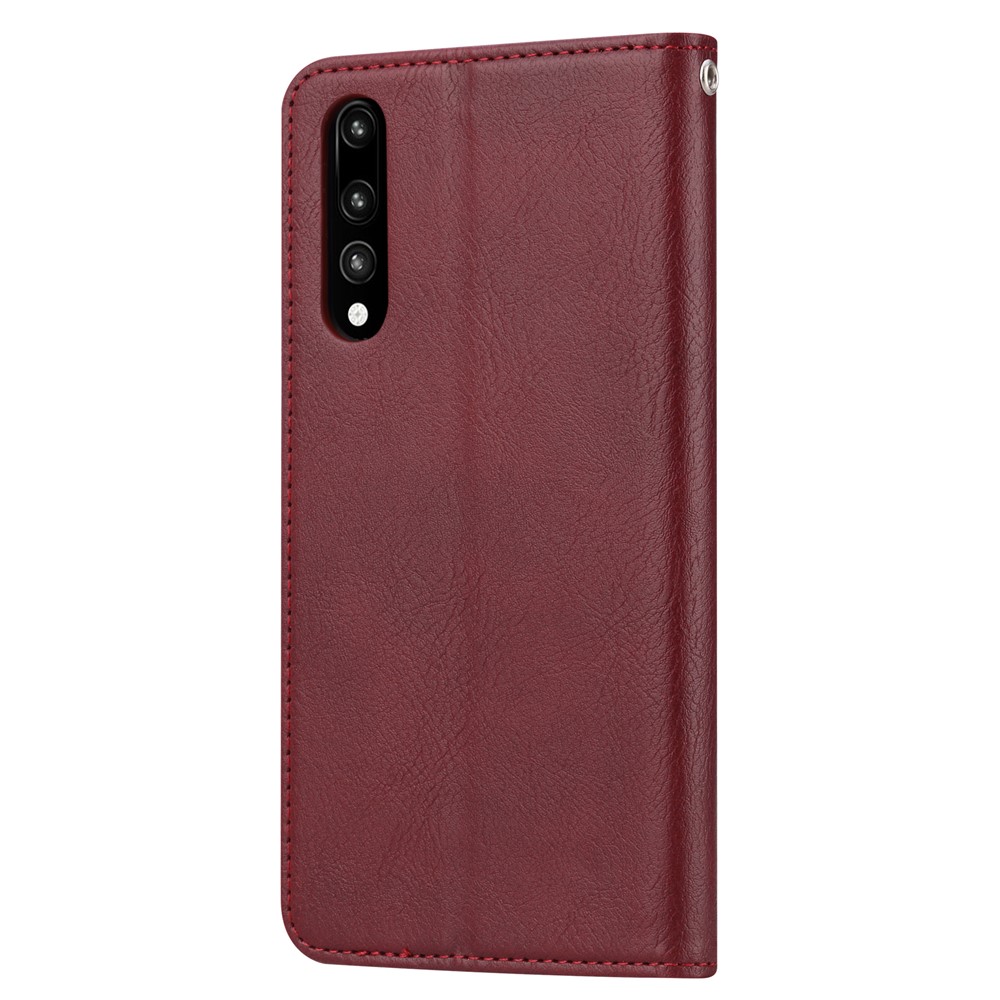 Estuche De Cuero Auto-absorbido Del Soporte De La Cartera De Cuero Para Huawei P20 - Vino Rojo-4