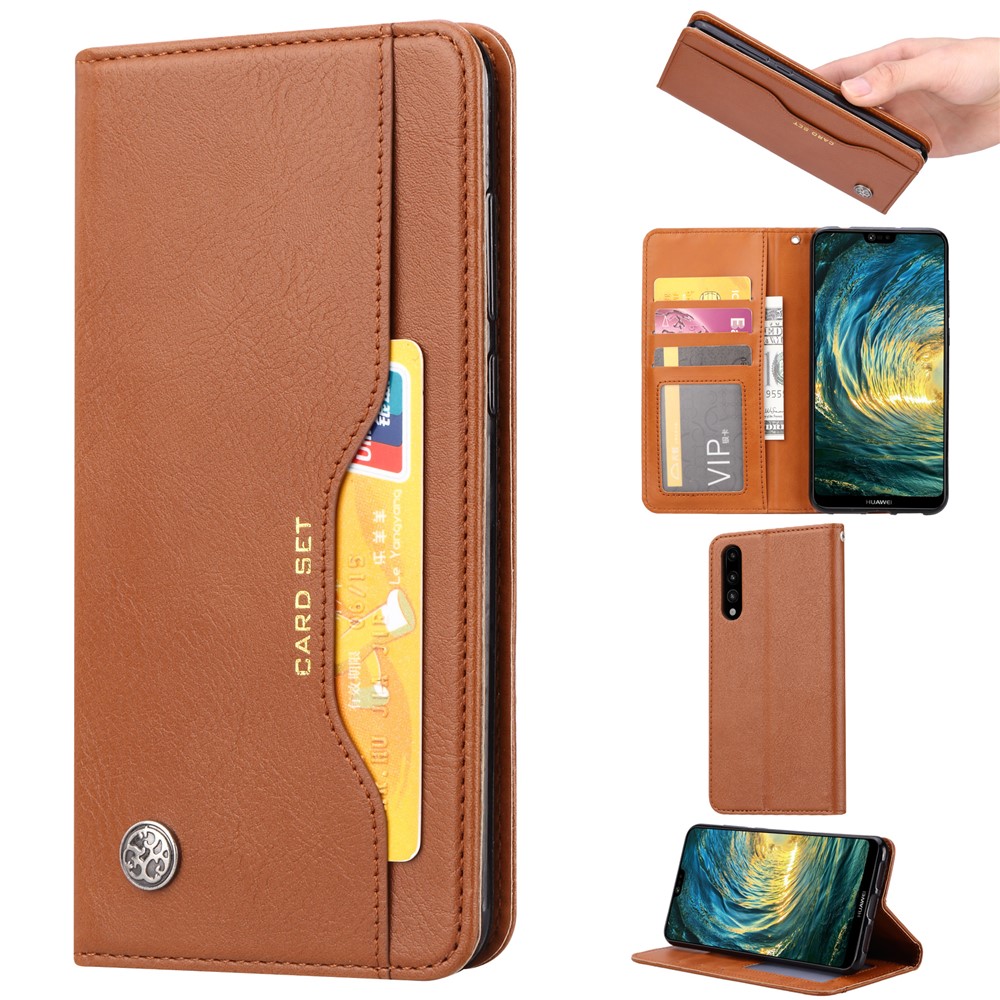 Porte-monnaie En Cuir Auto-absorbé Pour Huawei P20 - Marron-1