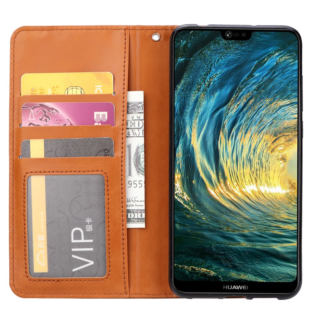 Porte-monnaie En Cuir Auto-absorbé Pour Huawei P20 - Marron-5