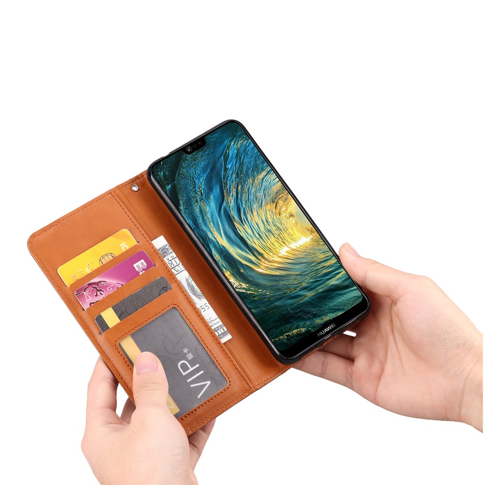 Porte-monnaie En Cuir Auto-absorbé Pour Huawei P20 - Marron-8