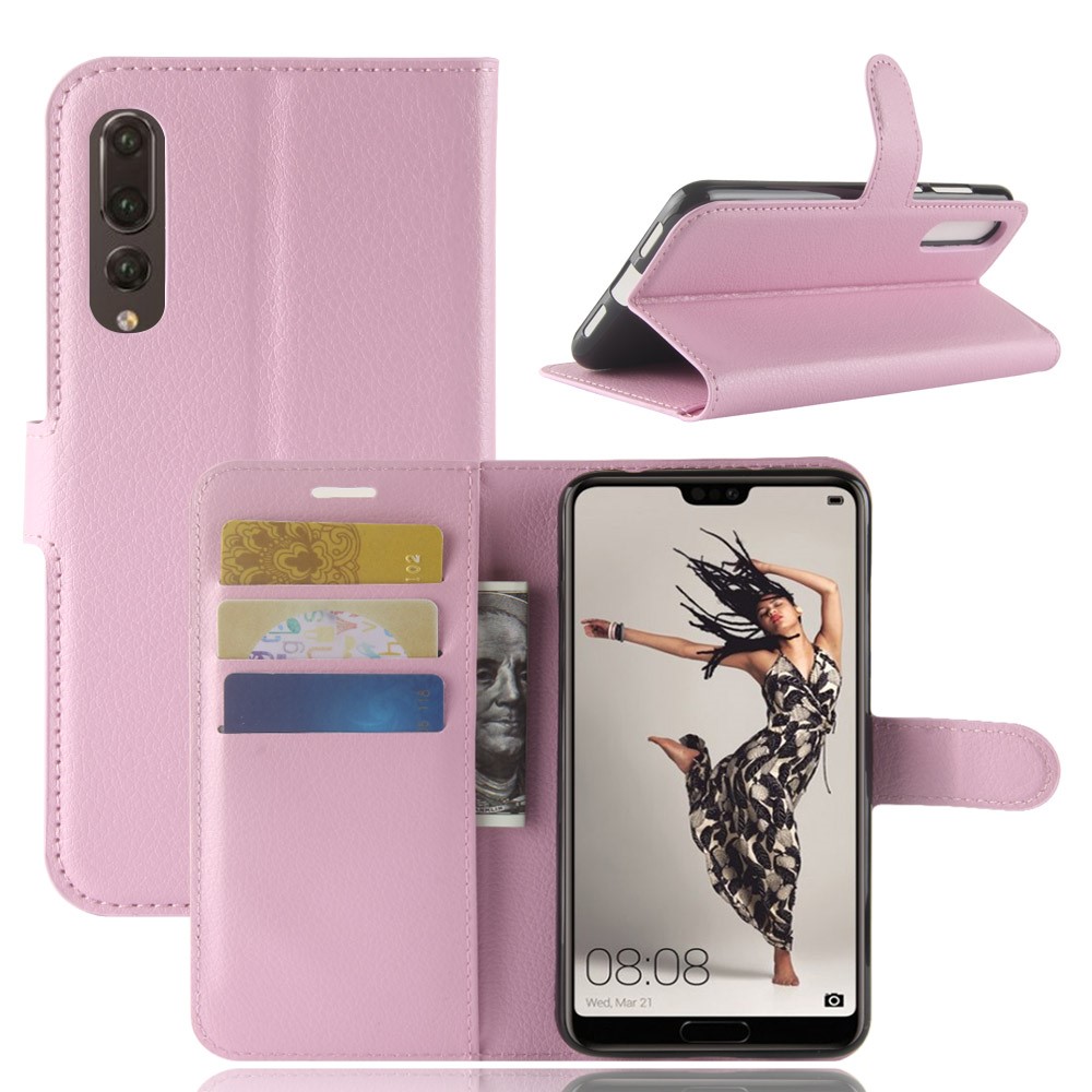 Litchi Texture Stand Leather Cell Phone Case for Huawei P20 Pro - Pink-1