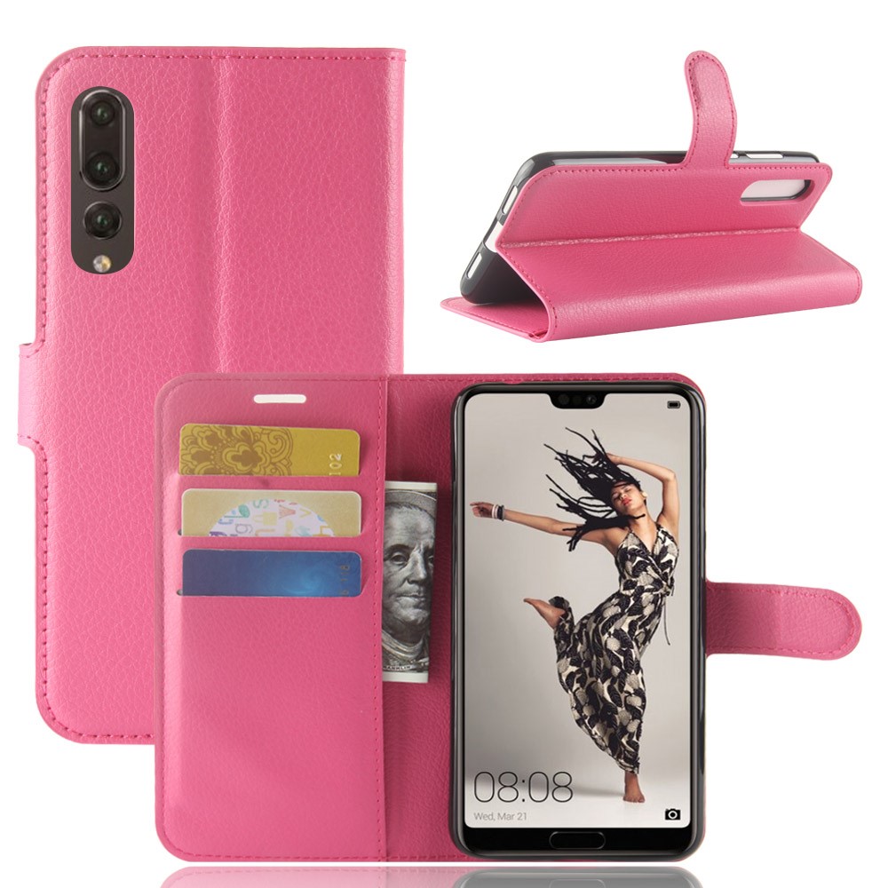 Litchi Texture Stand Portefeuille Support de Téléphone en Cuir Pour Huawei P20 Pro Accessoire de Téléphone Mobile - Rose